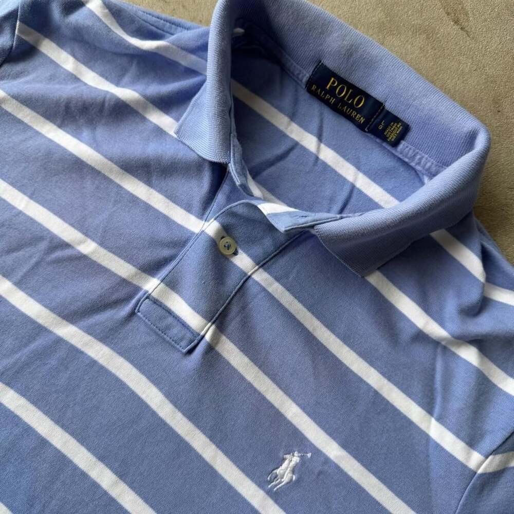 Polo Ralph Lauren Striped Polo Shirt Size LG Blue White Cotton